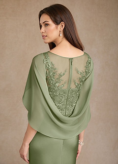 Azazie Hera Mother of the Bride Dresses Pistachio A-Line Lace Stretch Satin Dress image6