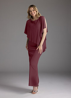 Azazie Aspyn Mother of the Bride Dresses Cabernet Sheath Beaded Mesh Dress image6