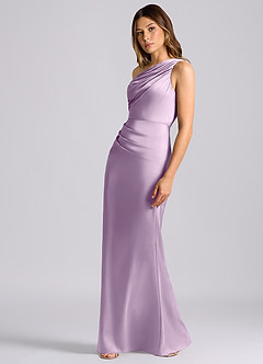 Azazie Akilah Bridesmaid Dresses Frosted Lilac Mermaid One Shoulder Stretch Satin Dress image5