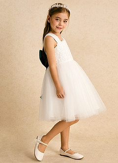 Azazie Dimple Abiti da Ragazza di Fiori Abito Principessa in Tulle Pizzo Avorio Pino image5