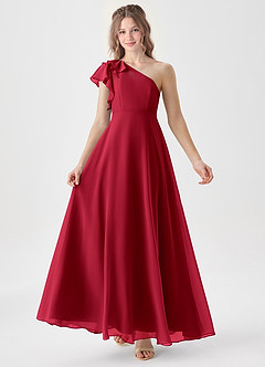 Azazie Arabella Junior Scarlet A-Line Ruched Chiffon Dress image1
