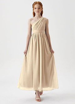 Azazie Anissa Junior Champagne A-Line Pleated Chiffon Dress image5