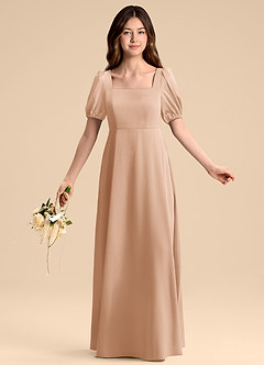 Azazie Briar Junior Vestido de Rosa Inglesa de Satén Elástico de Corte en A con Lazo image5