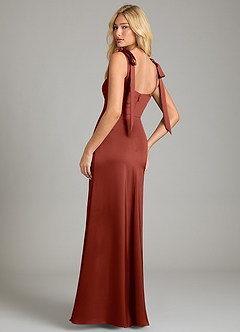 Azazie Frostine Bridesmaid Dresses Terracotta A-Line Bow Stretch Satin Dress image2