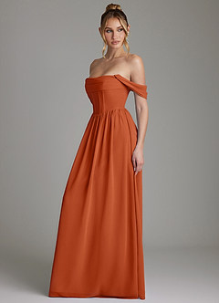 Azazie Caterina Vestidos de damas de honor Vestido Naranja Quemada de Gasa de Línea A con Corsé image9