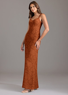 Azazie Denice Jurken voor bruidsmeisjes Jurk van Bloemen Burn-out met A-Lijn Geplooid Verbrande Sinaasappel image3