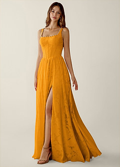 Megan Butterscotch Lace A-line Prom Dress image5