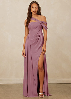 Christian Siriano Bridal for Azazie 1014 Bridesmaid Dresses Vintage Mauve A-Line Off the Shoulder Chiffon Dress image4