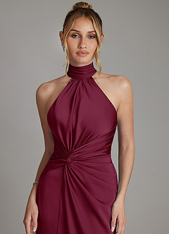 Azazie Gracelynn Bridesmaid Dresses Mulberry Sheath Pleated Stretch Satin Dress image3