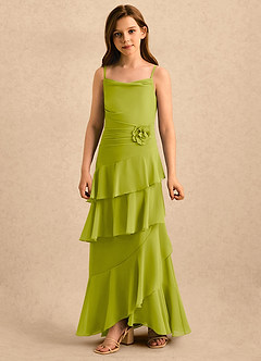 Azazie Indiah Girls Formal Flower Girl Dresses Lemongrass A-Line Ruched Chiffon Dress image5