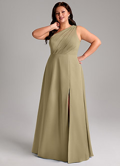 Azazie Phaedra Bridesmaid Dresses Moss Green A-Line One Shoulder Chiffon Dress image15