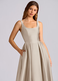 Azazie Amalie Bridesmaid Dresses Frost A-Line Pleated Stretch Satin Dress image2