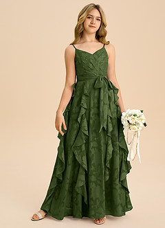 Azazie Peyton Junior Vestido de Oliva de Devorado Floral de Corte en A con Plisado image6