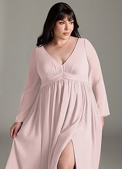 Azazie Teton Maternity Bridesmaid Dresses A-Line Long Sleeve Chiffon Floor-Length Dress image12