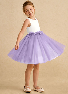 Azazie Louisa Robe Demoiselle D'honneur Fillette Robe Trapèze en Tulle Sans manches Ivoire Lilas image3