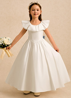 Azazie Clara Flower Girl Dresses Ivory Dusty Blue A-Line Bow Cotton Dress image2