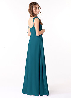 Azazie Rosey Junior Abito A-Line in Chiffon Scollo a Cuore Blu Inchiostro image2