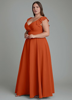 Azazie Leilani Bridesmaid Dresses Burnt Orange A-Line Pleated Chiffon Dress image9