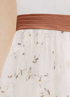 Azazie Pollie Flower Girl Dresses Ivory Bronzer A-Line Bow Tulle Dress image14