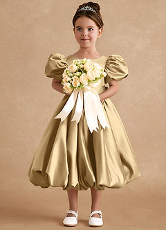 Azazie Jellybean Blumenmädchenkleider Ballkleid Gestreift Matte Satin Kleid Gold image3