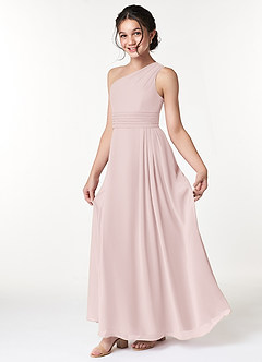 Azazie Cleo Junior Blushing Pink A-Line Pleated Chiffon Dress image3