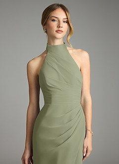 Azazie Jemma Vestidos de damas de honor Vestido de Pistacho de Gasa de Corte Recto con Plisado image5