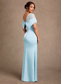 Azazie Henrieta Sky Blue Sheath Lace Stretch Satin Dress | Azazie