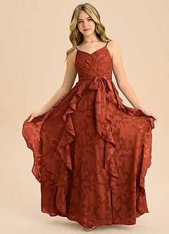 Azazie Peyton Junior Vestido de Castaño de Devorado Floral de Corte en A con Plisado image3