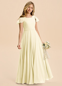 Azazie Cady Junior Lemon Sorbet A-Line Pleated Chiffon Dress image3