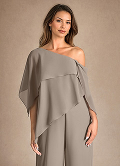 Azazie Halima Abiti per la Madre della Sposa Abito Tuta Pantaloni in Chiffon Spacco Laterale Taupe image8