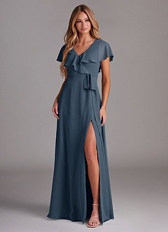 Azazie Lainey Bridesmaid Dresses Neptune A-Line with Pockets Chiffon Dress image3