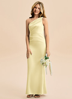 Azazie Akilah Junior Vestido Sorvete De Limão de Cetim elástico de Bainha com Plissado image5