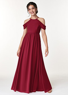 Azazie Seneca Junior Dusty Blue A-Line Off the Shoulder Chiffon Dress image3