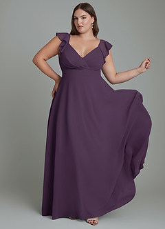 Azazie Leilani Brautjungfernkleider A-Linie Plissee Chiffon Kleid Pflaume image8
