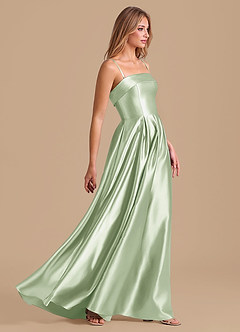 Azazie Lucienne Bridesmaid Dresses Dusty Sage A-Line Pleated Metallic Satin Dress image5