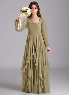 Azazie Clara Junior Abito A-Line in Chiffon Blusa Verde Muschio image3