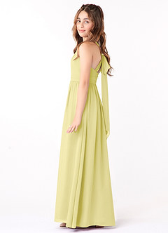 Azazie Jaylah Junior Abito A-Line in Chiffon Increspato Sorbetto Al Limone image3