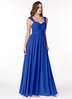 Azazie Zapheira Vestidos de damas de honor Vestido de Azul Real de Gasa de Corte en A con Volante image4