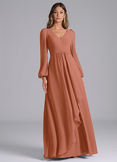 Azazie Liah Bridesmaid Dresses MAI TAI A-Line Long Sleeve Chiffon Dress image3