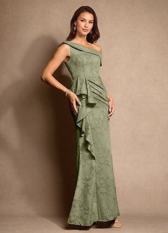 Azazie Hamptons Final Sale Pistachio A-Line Pleated Floral Burnout Dress image4