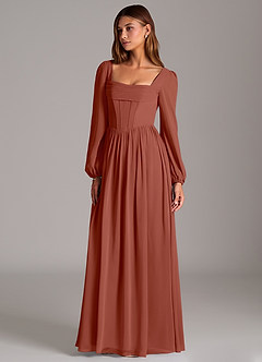 Azazie Maree Bridesmaid Dresses Auburn A-Line Corset Chiffon Dress image1