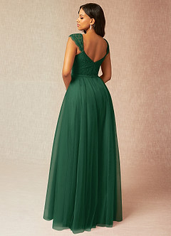 Azazie Luxi Bridesmaid Dresses Dark Green A-Line Pleated Tulle Dress image2