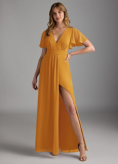 Azazie Zaniah Bridesmaid Dresses Butterscotch A-Line Chiffon Dress image4