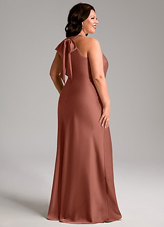 Azazie Doretta Bridesmaid Dresses Auburn Mermaid Pleated Stretch Satin Dress image7