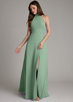 Azazie Myra Bridesmaid Dresses Matcha A-Line High Neck Chiffon Dress image4