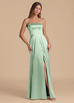 Azazie Wren 신부 들러리 드레스 A라인 스트랩리스 메탈릭 새틴 바닥 길이 드레스 image5