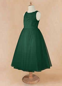 Azazie Calla Flower Girl Dresses Dark Green Ball-Gown Lace Tulle Dress image9