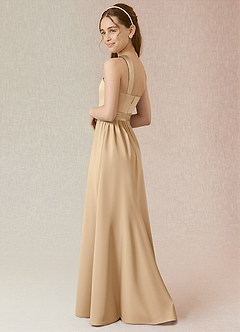 Azazie Jiya Junior Robe Trapèze en Satin extensible Plissée Champagne image3