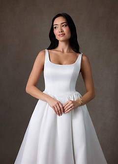 Azazie Skylin At-home Try On Dresses Diamond White Ball-Gown with Pockets Satin Dress image8