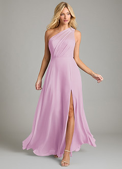 Azazie Phaedra Bridesmaid Dresses Candy Pink A-Line One Shoulder Chiffon Dress image4